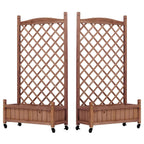 Raised Garden Bed with Trellis 2 Pack – Solid Wood Planter & Plant Stand, Brown