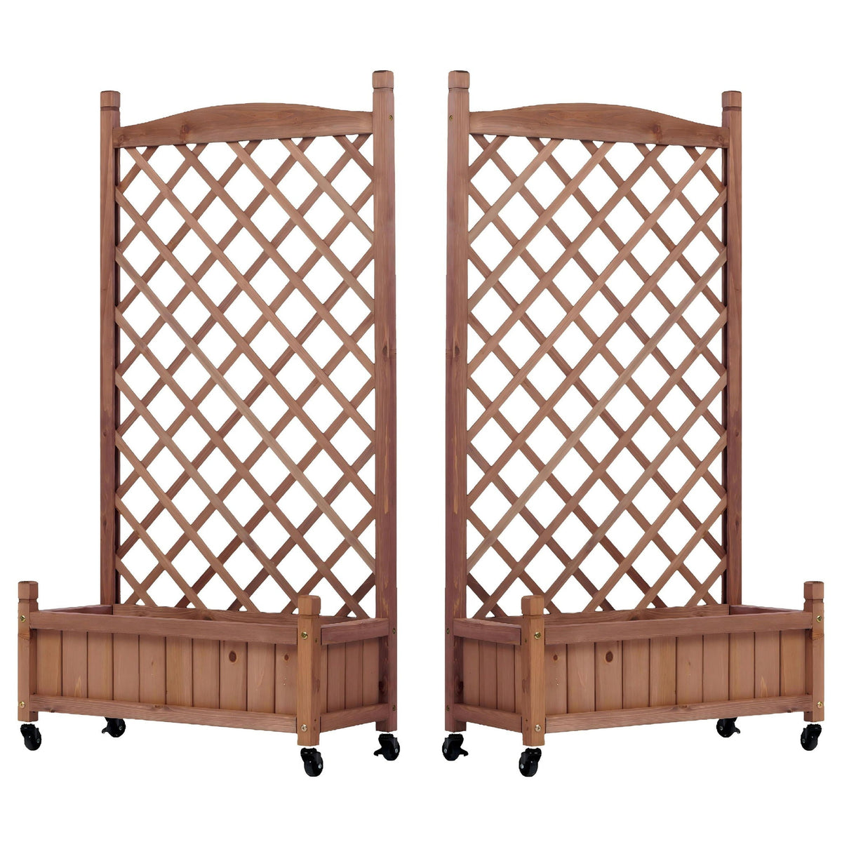 Raised Garden Bed with Trellis 2 Pack – Solid Wood Planter & Plant Stand, Brown