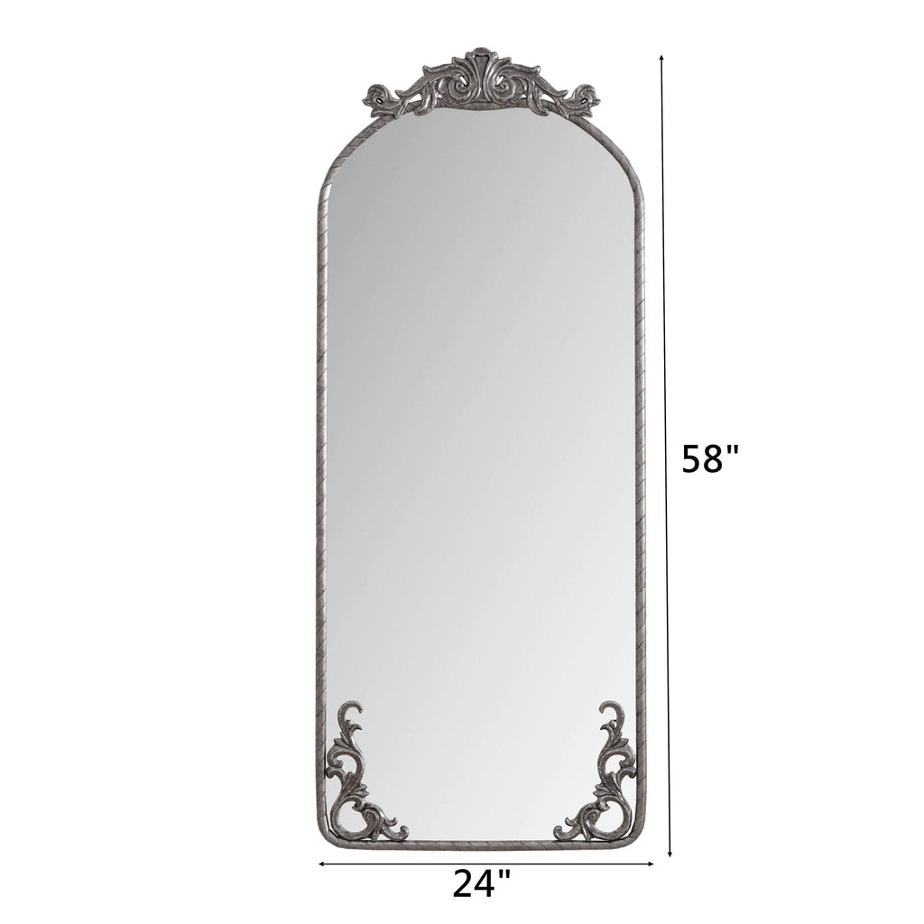 Full Body Arched Mirror with Vintage Carved Applique - Bronze or Pearl Silver