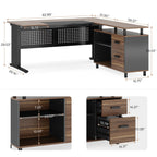 L-Shaped Executive Desk with File Cabinet and Storage Drawers - Light Brown or Dark Gray