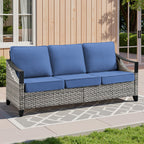 73.4" Wide Outdoor Wicker Sofa with High-Resilience Cushions - Natural