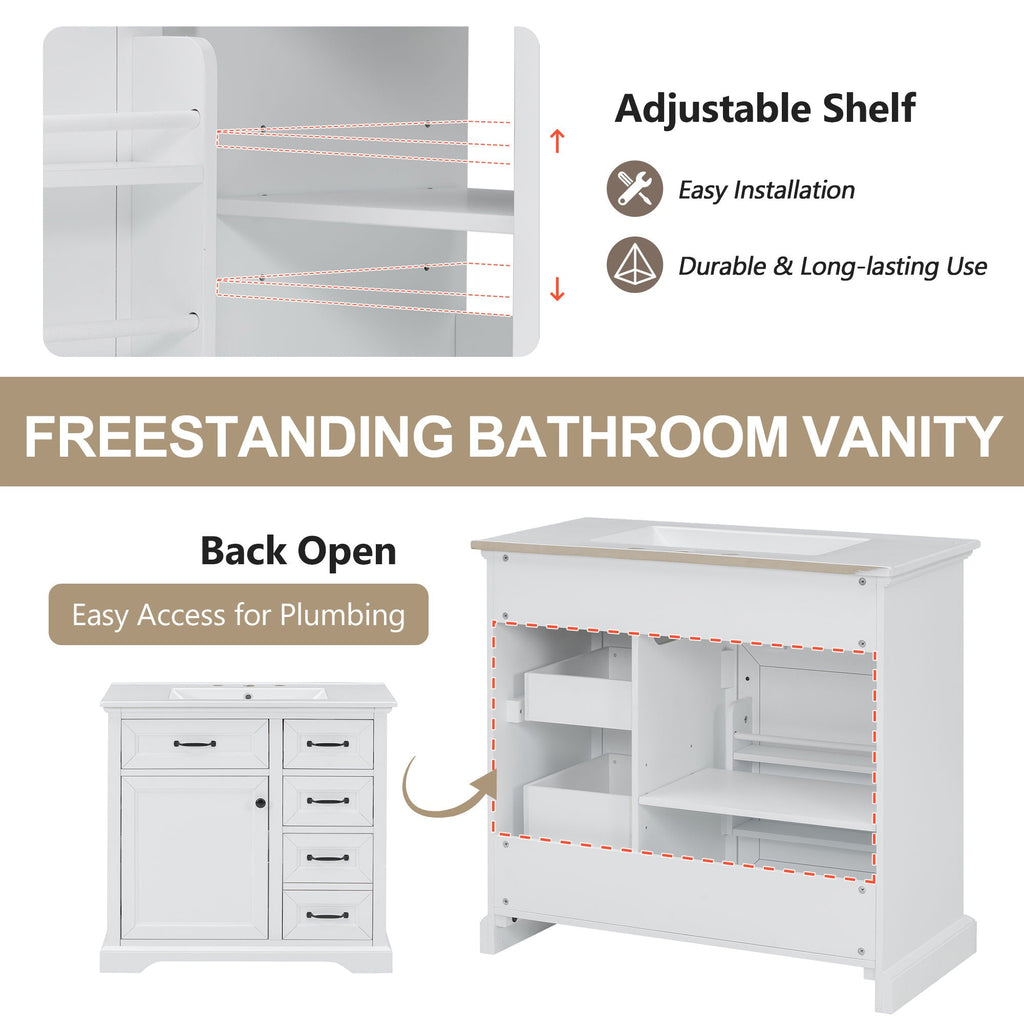 36" Bathroom Vanity with Sink and Soft Close Hinges - Dark Gray or White