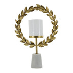 Iron Floral Hurricane Table Lamp with Marble Base - Gold & White
