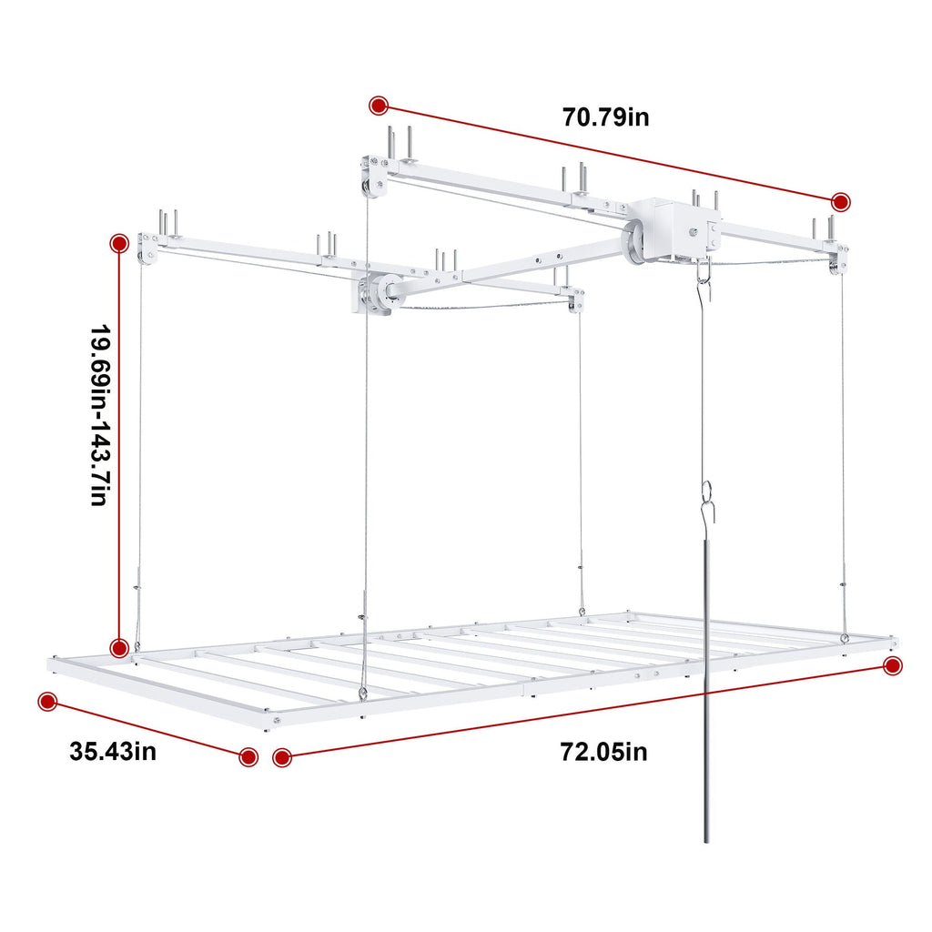Overhead Garage Storage Rack with Crank System - Black or White