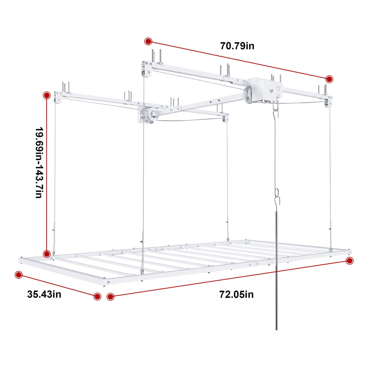 Overhead Garage Storage Rack with Crank System - Black or White