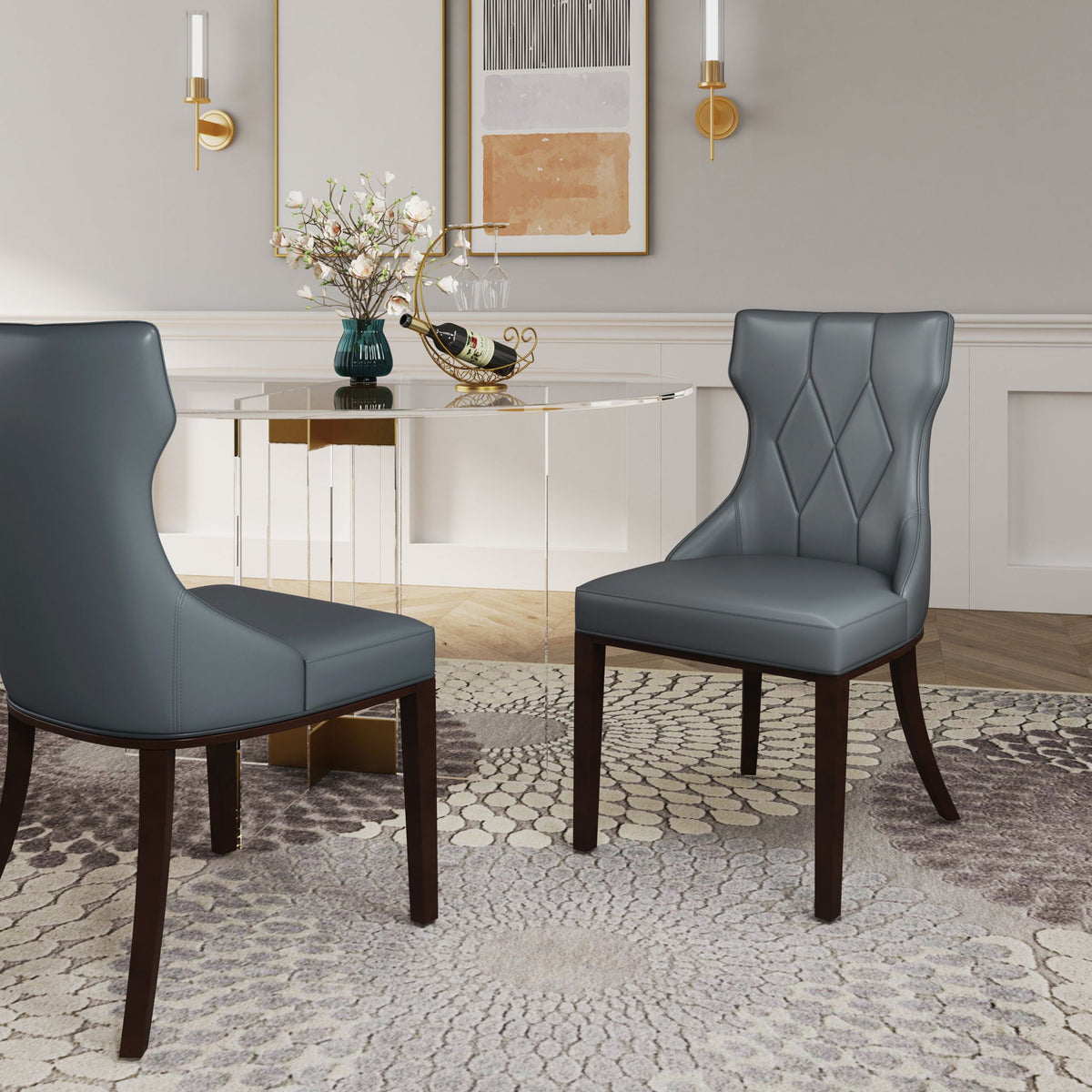 Reine Dining Chair Set of 2 with Solid Wood Frame and Classic Design - Multiple Colors