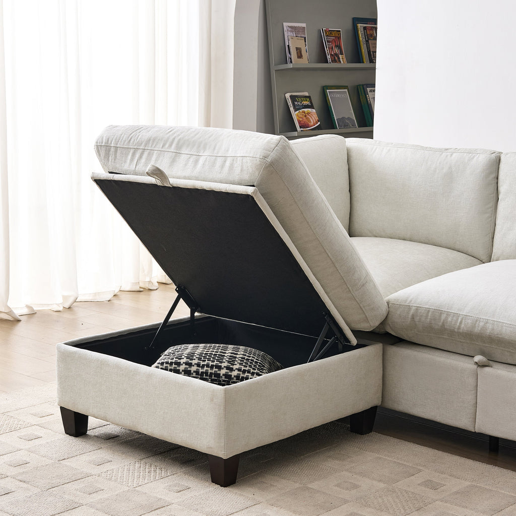 96.5" Chenille Sectional Couch with Spacious Seating - Beige