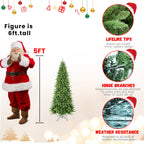 6FT Slim Christmas Tree with Hinged Branches - Green