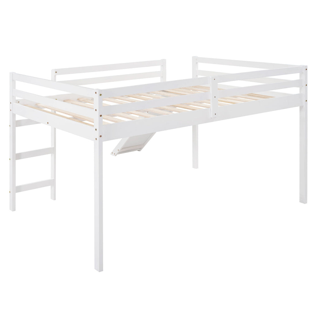 White Full Loft Bed with Slide - Multifunctional Design