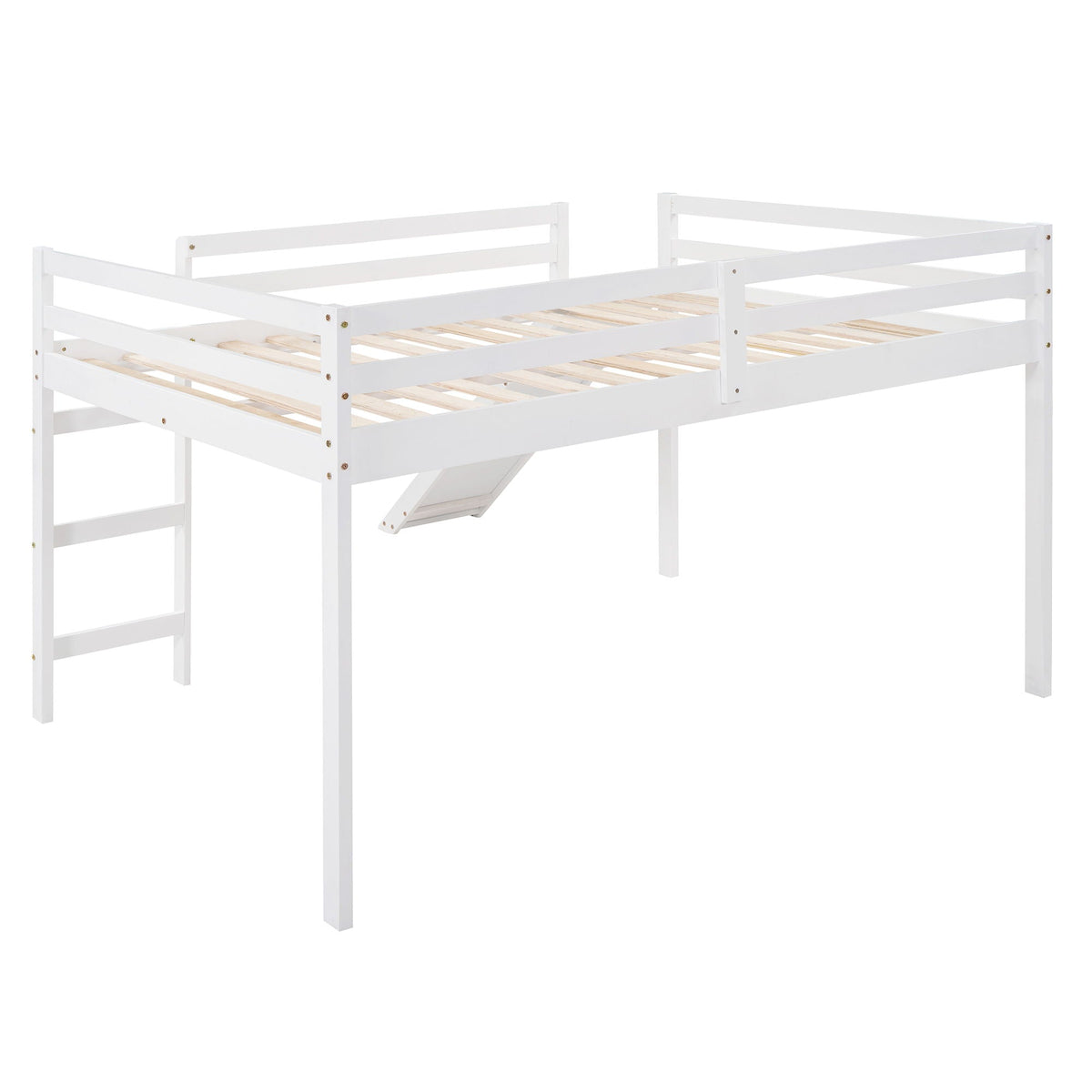 White Full Loft Bed with Slide - Multifunctional Design