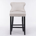 Upholstered Wing-Back Barstools with Button Tufting and Nailhead Trim - Set of 2