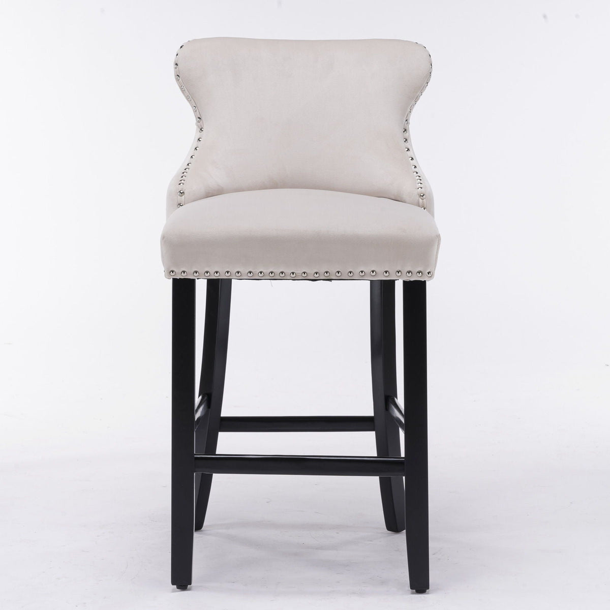 Upholstered Wing-Back Barstools with Button Tufting and Nailhead Trim - Set of 2