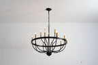 18-Light Industrial Iron Candle Chandelier with Adjustable Height - Gold & Black