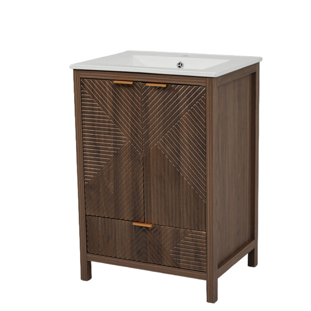 Modern Bathroom Vanity with Sink Combo – Compact Storage - Dark Brown or White