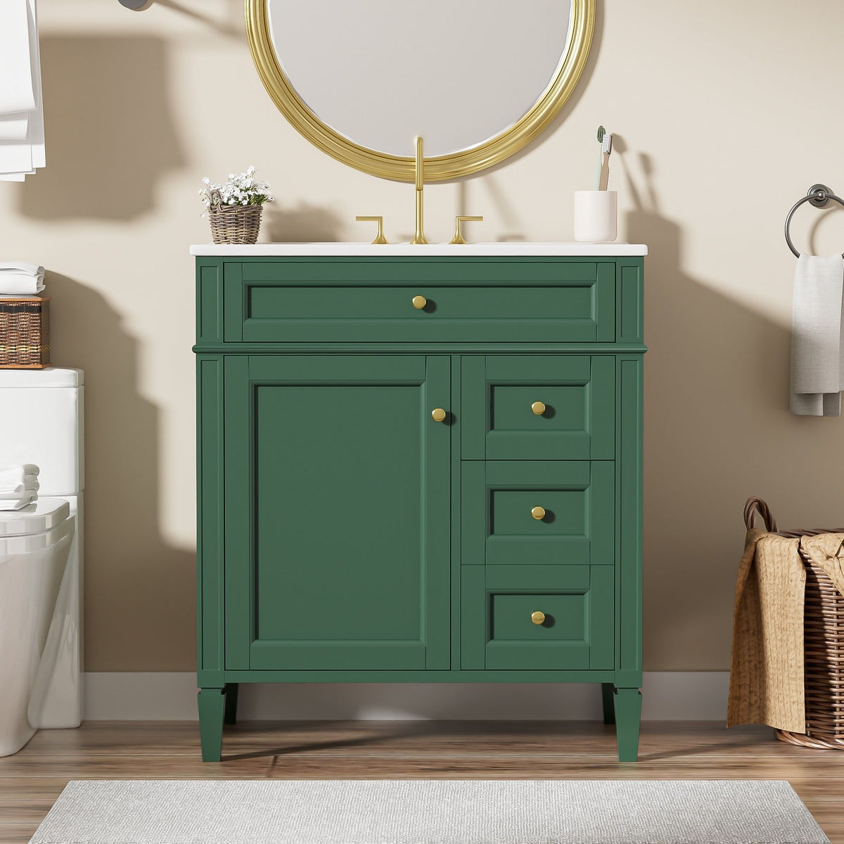 Bathroom Vanity with Ceramic Top Sink and Storage Drawers - Multiple Colors