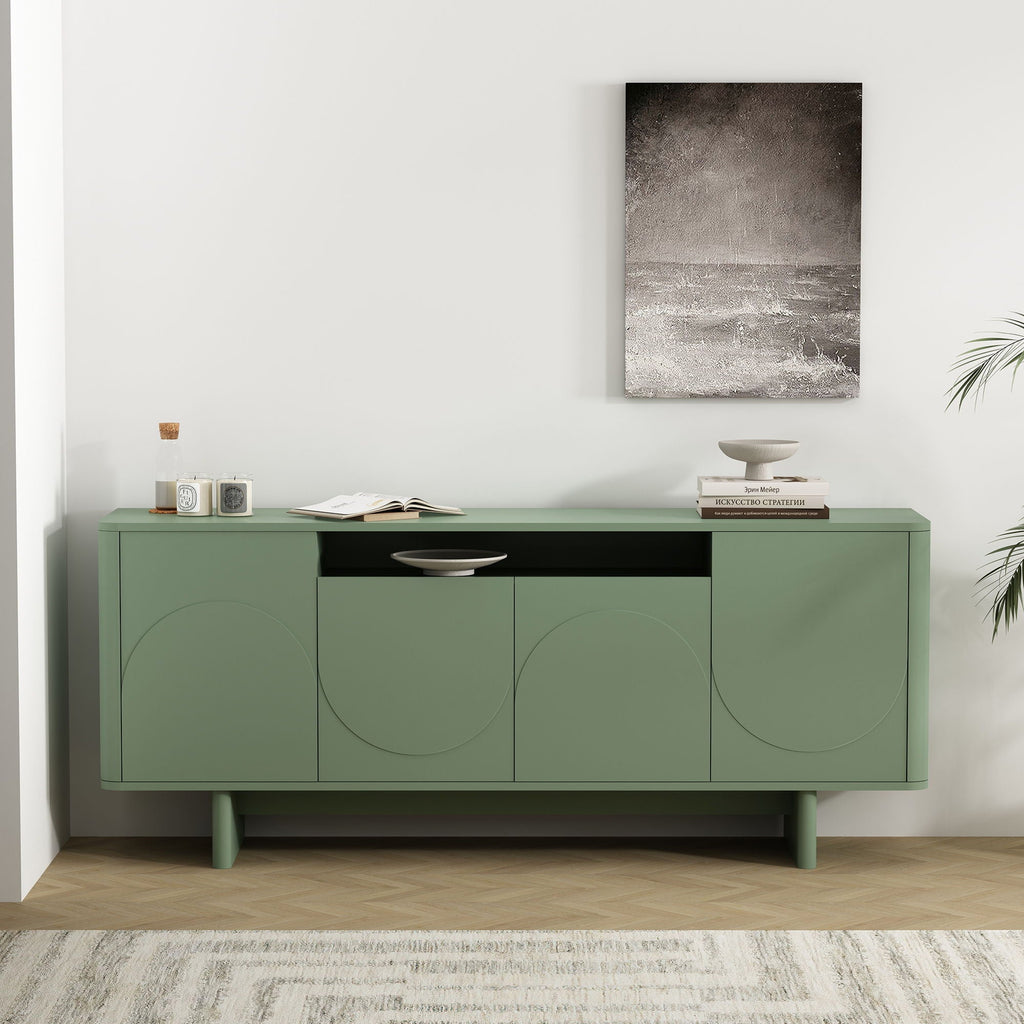 Sideboard With Adjustable Shelves and Soft Close Doors - White, Light Brown, Green
