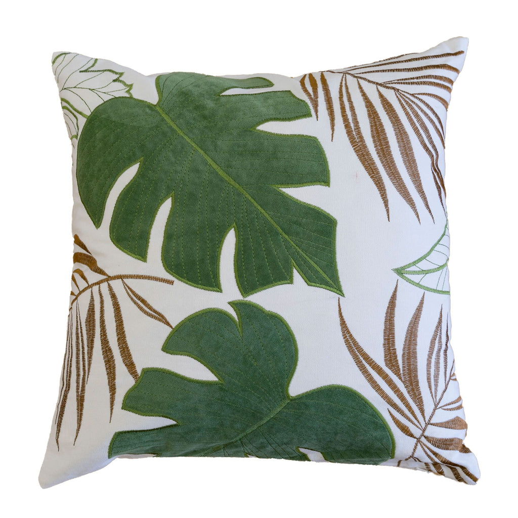 Autumn Vibes Leaf Accent Pillow with Soft Texture - Green, Dark Gray, Light Blue, Yellow, Orange