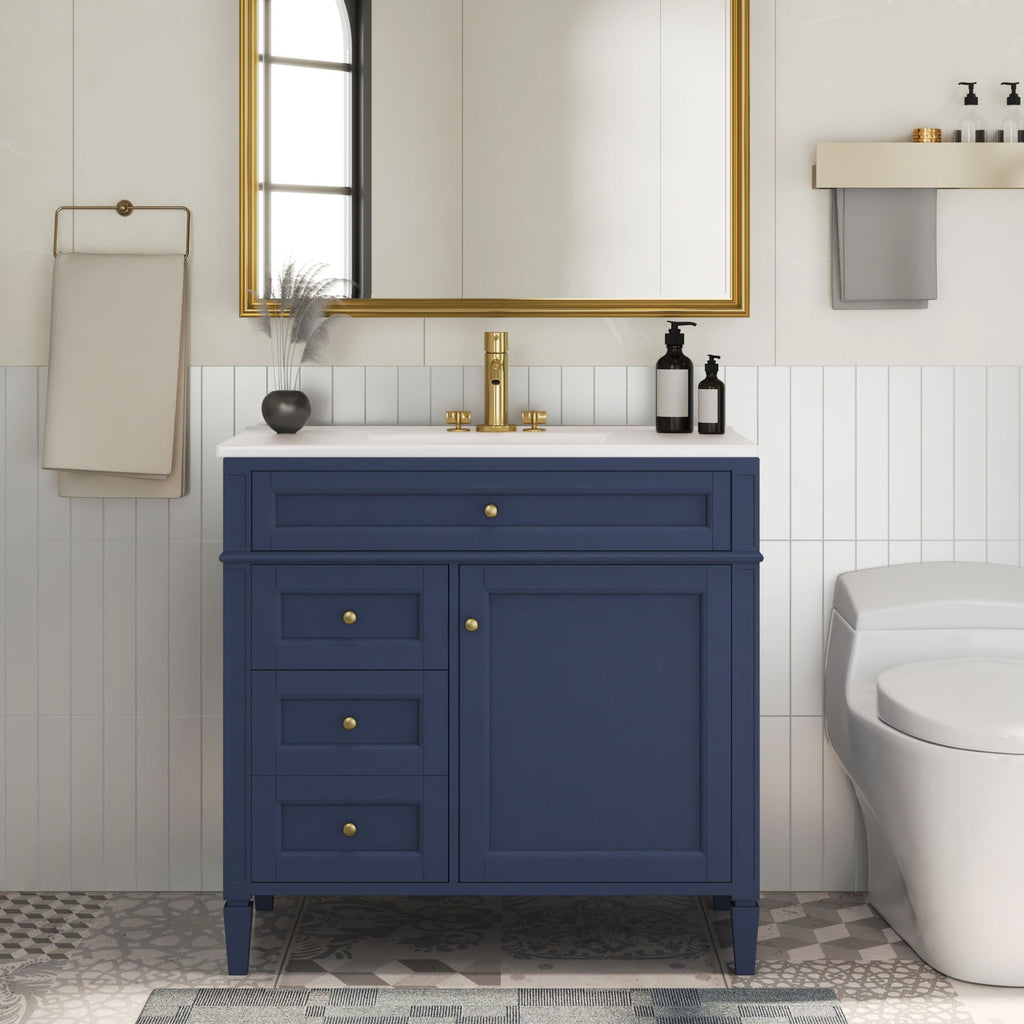 Blue Bathroom Vanity with Top Sink and Ample Storage - 36" Wide
