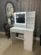 Pink Vanity Desk with Mirror & Light