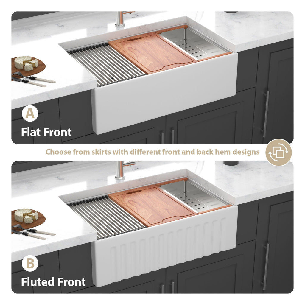 Farmhouse Sink Workstation 33" Ceramic Double Bowl with Ledges - White