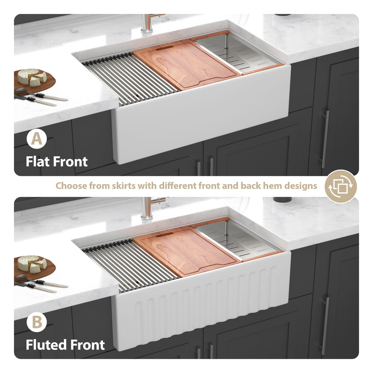 Farmhouse Sink Workstation 33" Ceramic Double Bowl with Ledges - White