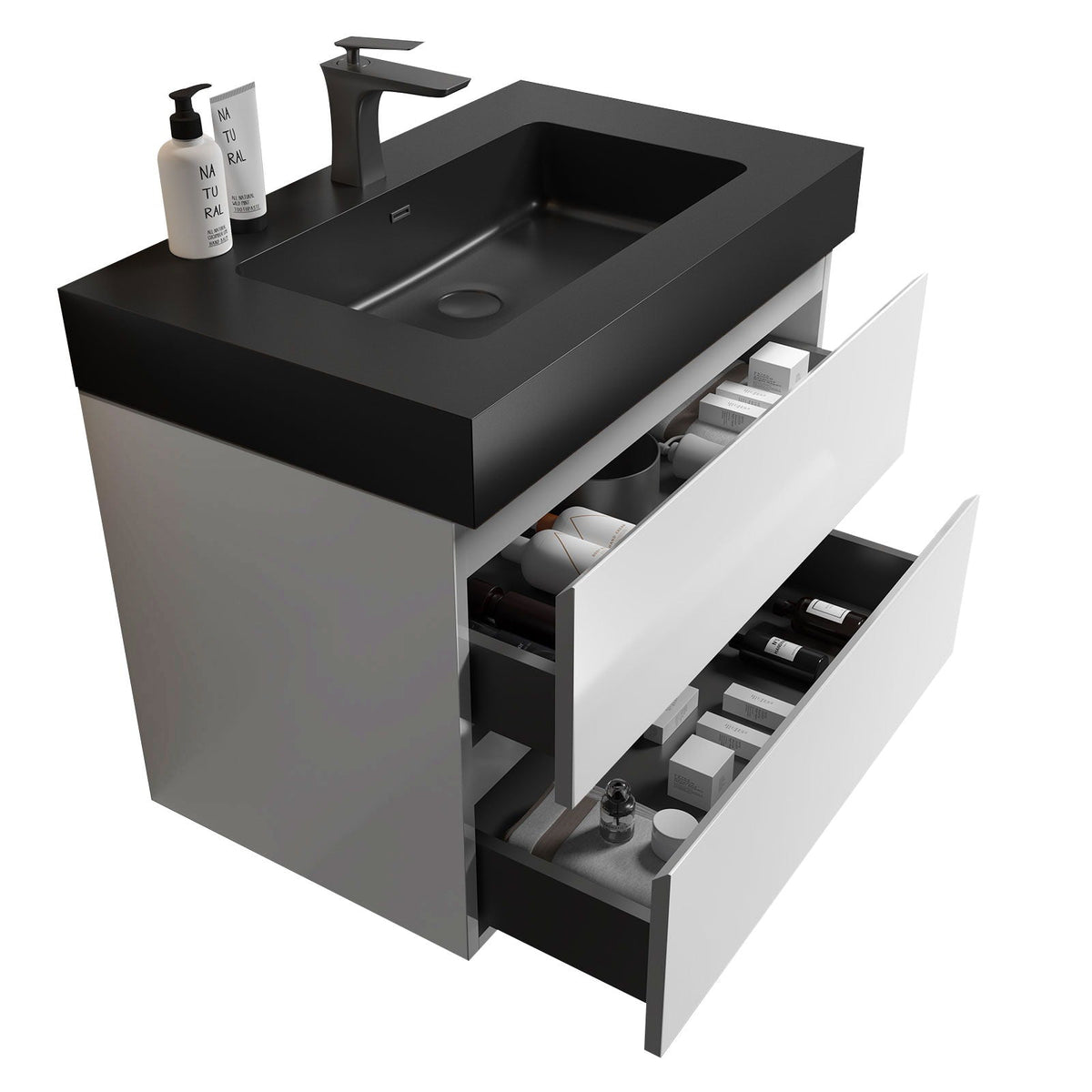 Modern Floating Bathroom Vanity with Large Storage - White or Black