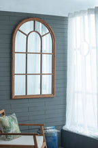Large Arched Accent Mirror with Solid Fir Wood Frame - Brown