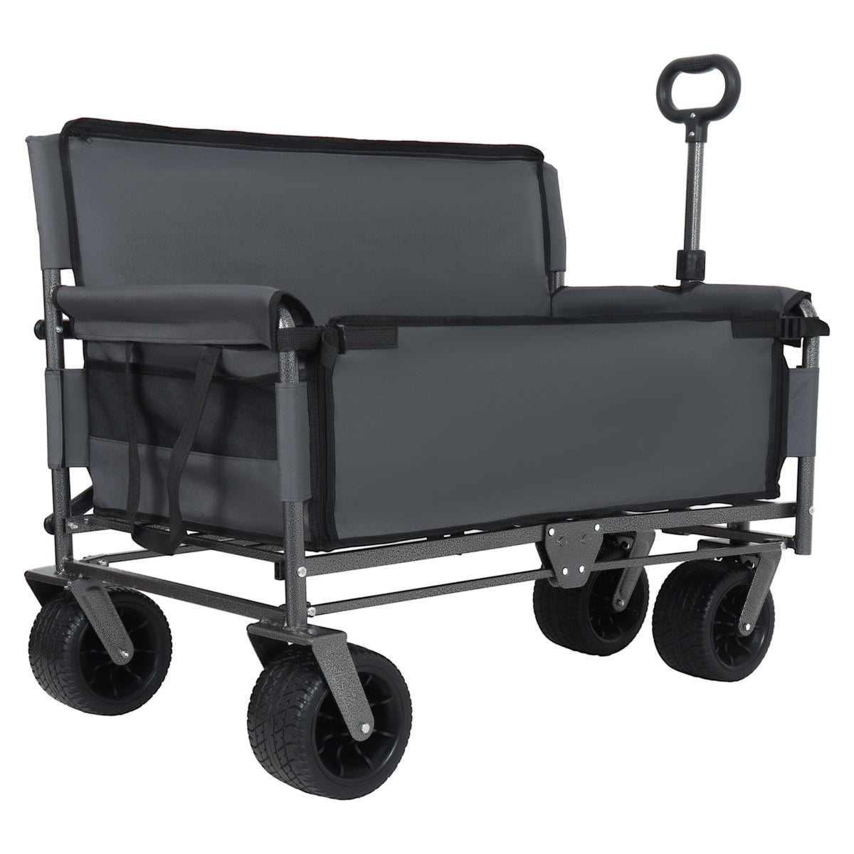 3-in-1 Convertible Folding Wagon Cart with Bench Seat & Storage - Gray