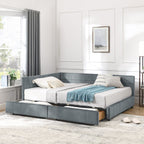 Mid-Century Storage Upholstered Tufted Bed Frame with Backrest and Armrests - Multiple Colors