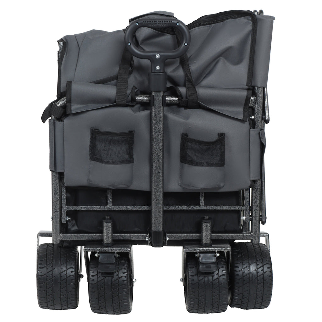 3-in-1 Convertible Folding Wagon Cart with Bench Seat & Storage - Gray