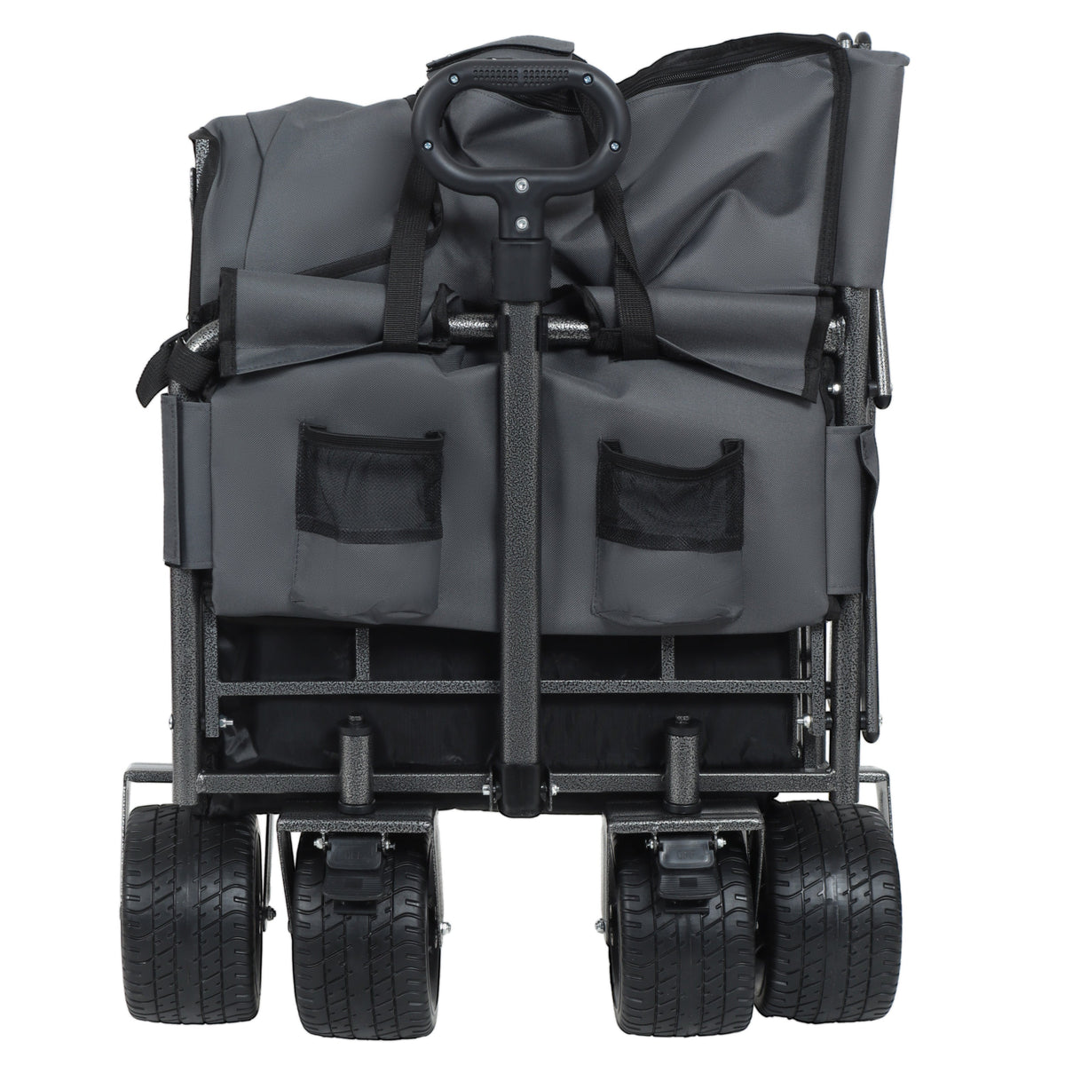 3-in-1 Convertible Folding Wagon Cart with Bench Seat & Storage - Gray