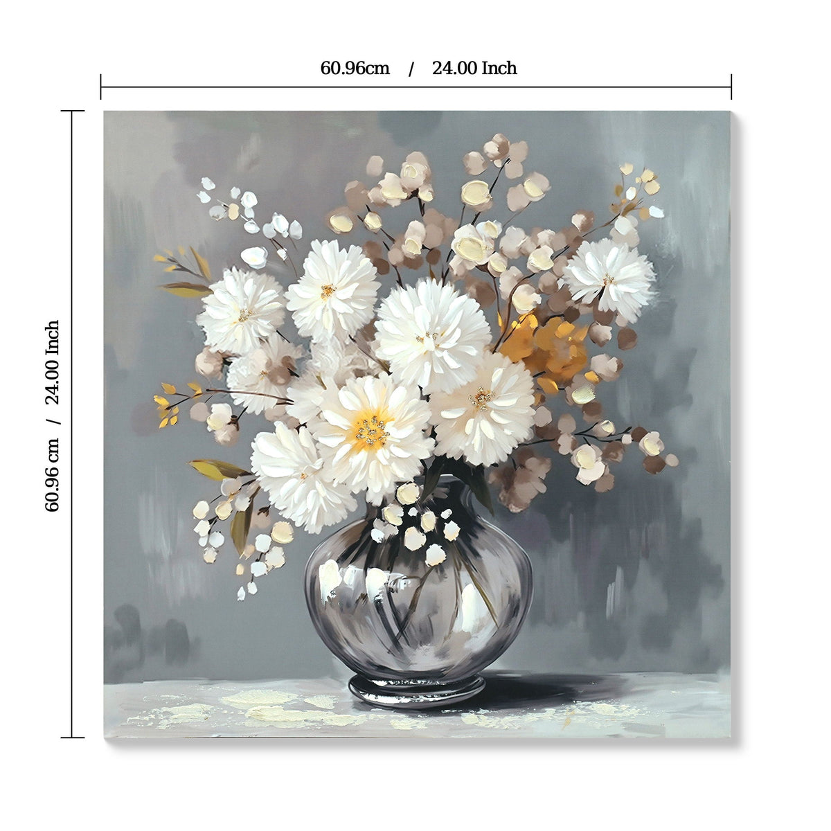 Chrysanthemum Vase Canvas Wall Art Decor - Stone White