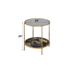 Fiorella Marble Print Glass Table with Durable Metal Frame - Black