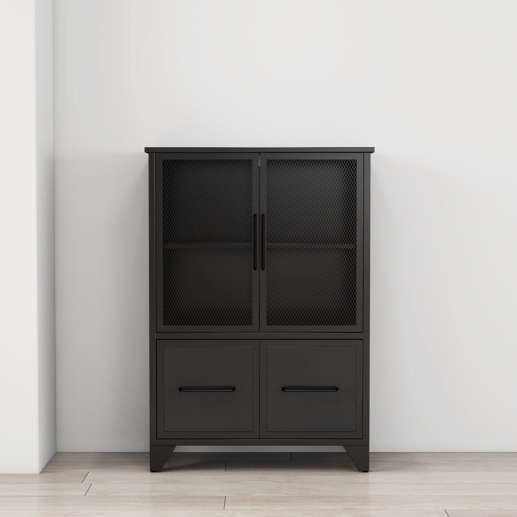 Storage Cabinet With 4 Iron Doors - Black