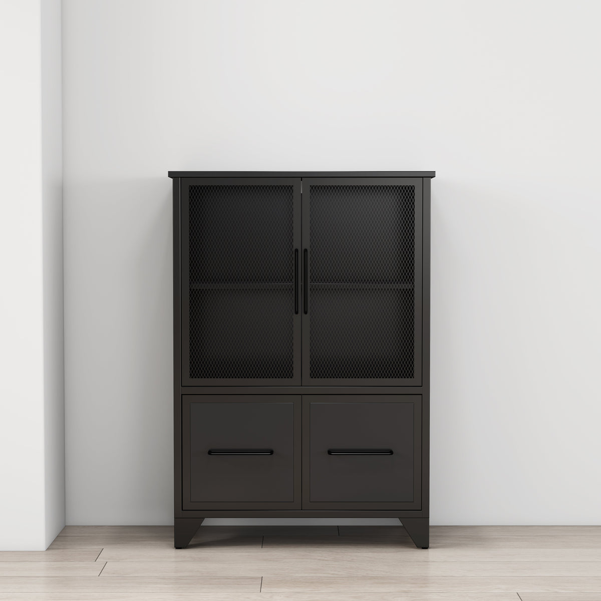 Storage Cabinet With 4 Iron Doors - Black