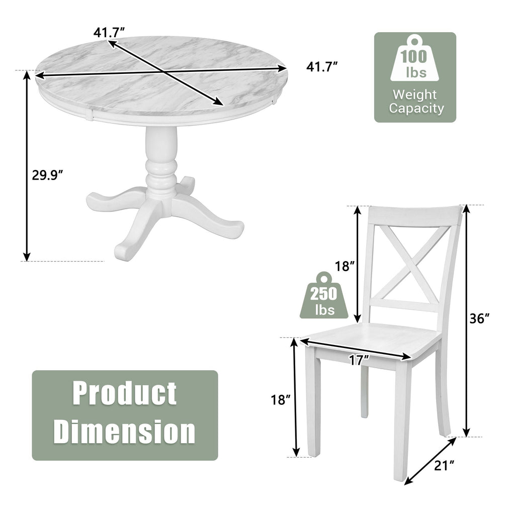5-Piece Solid Wood Dining Set — White or Dark Gray