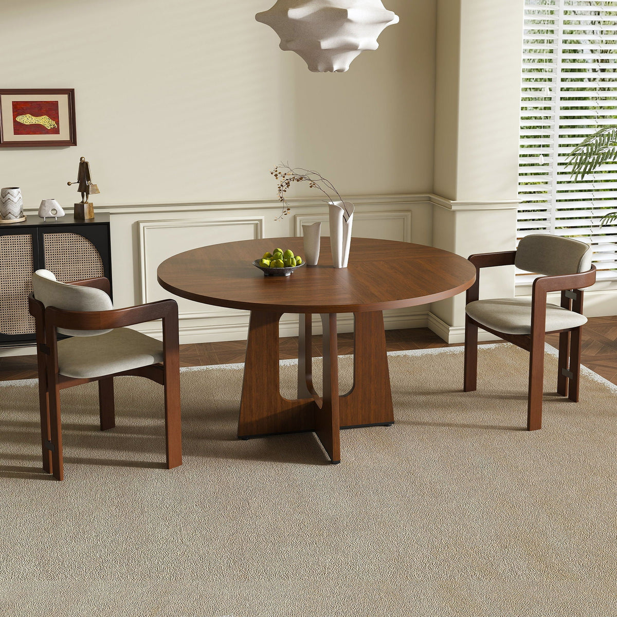 Round Dining Table For 4 with Wood & Iron Construction - Dark Brown or White