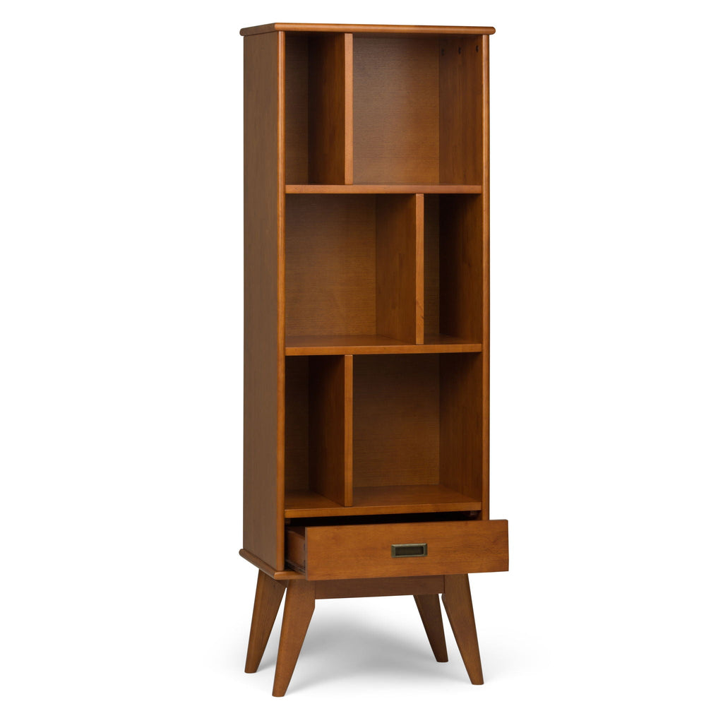 Mid Century Wide Bookcase with Storage Drawers - Multiple Colors
