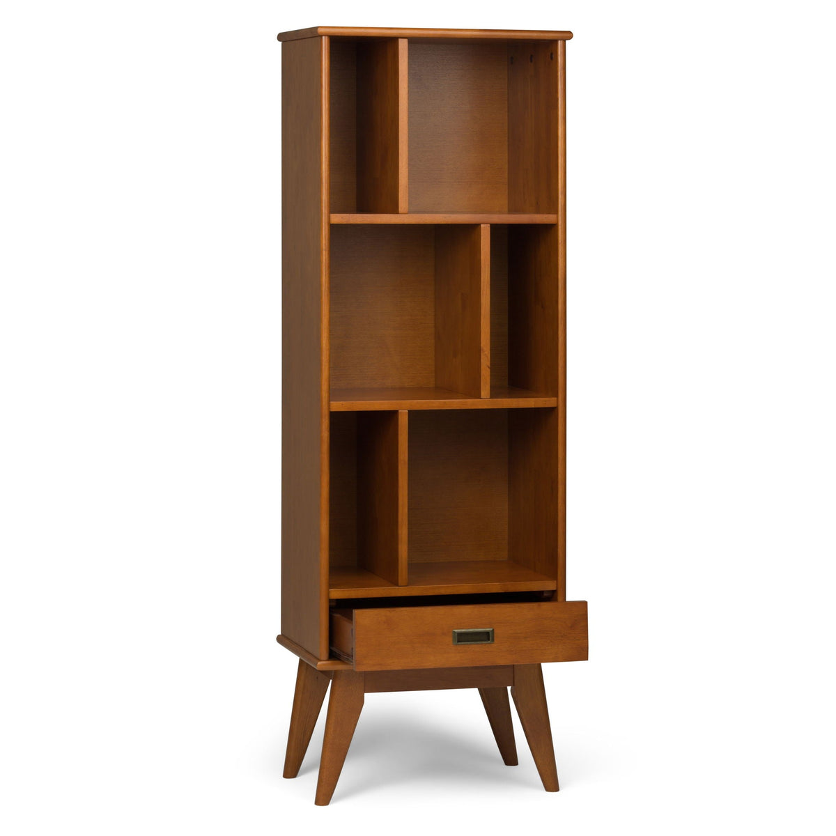 Mid Century Wide Bookcase with Storage Drawers - Multiple Colors