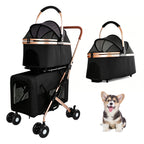 Double Pet Stroller for Small and Medium Dogs and Cats with Foldable Frame - Carbon-Steel
