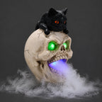 Halloween Cat Skull Statue with Glowing Features - Black White