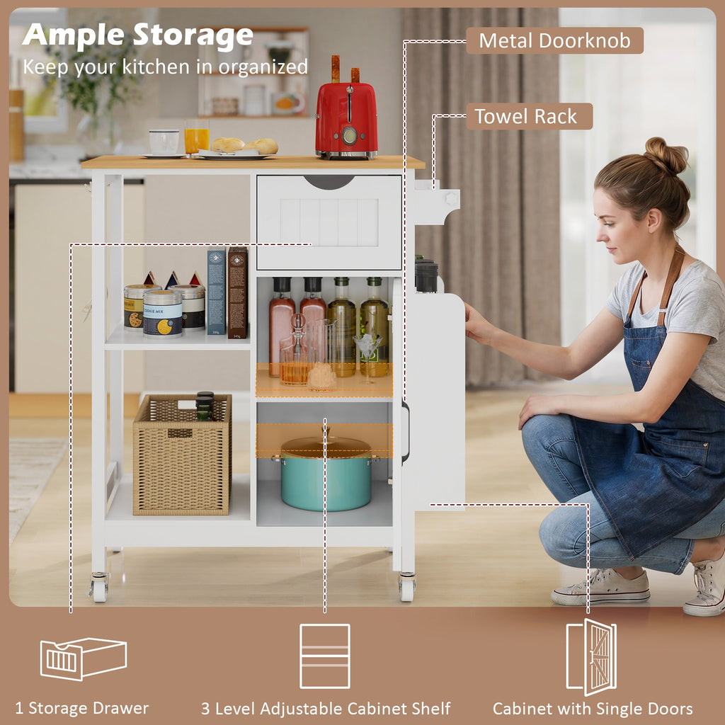 Kitchen Island Cart with Mobile Storage Cabinets - MDF & Metal