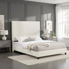 Queen Upholstered Headboard Platform Bed with Solid Wood Frame - White