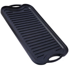 Pre-Seasoned Cast Iron Reversible Rectangular Grill Griddle with Dual-Sided Design - Black