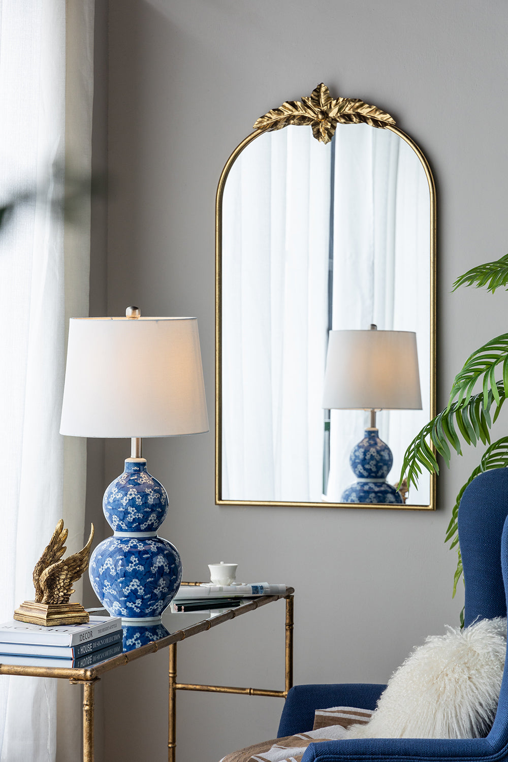 Blue and White Ceramic Vase Table Lamp with White Linen Shade - 25.7" High