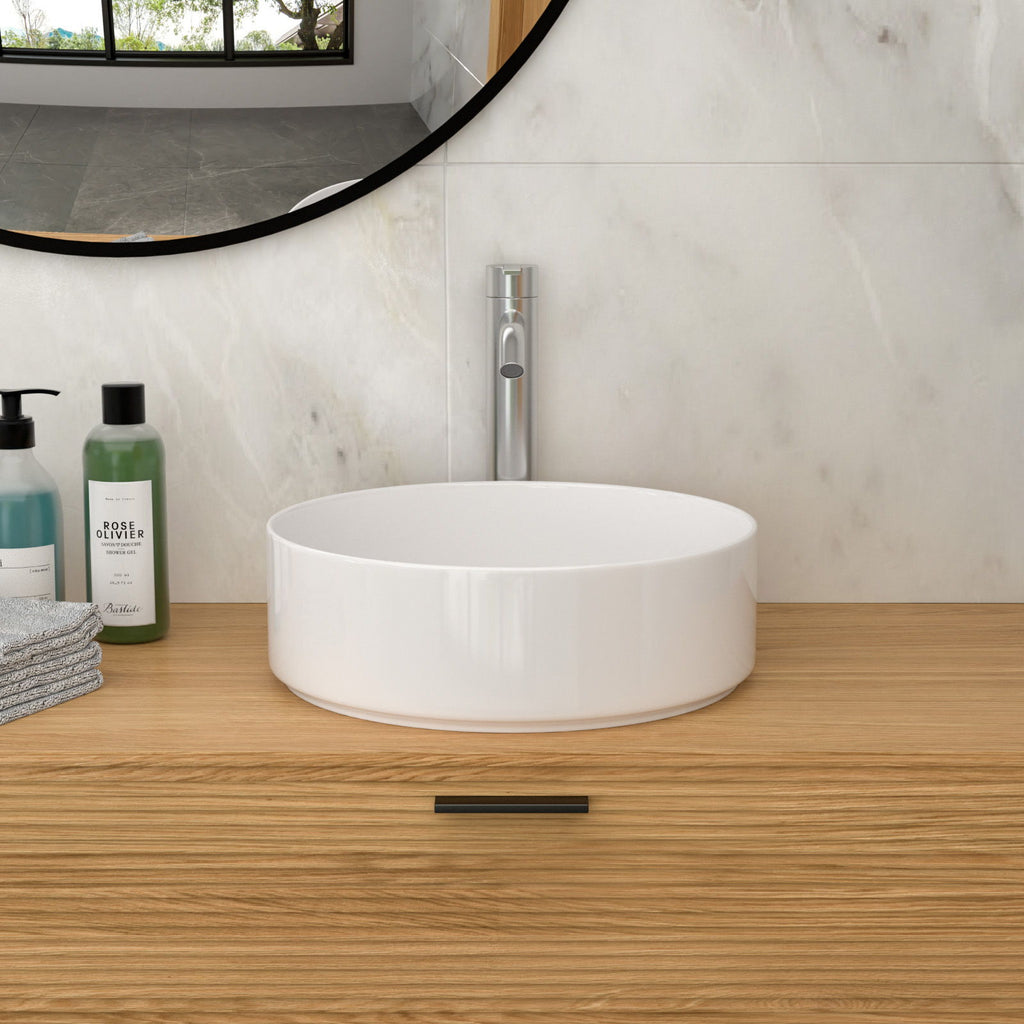 Ceramic Vessel Bathroom Sink with Stain Resistant Finish - White