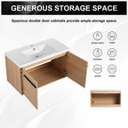 Bathroom Vanity Set with Resin Countertop Sink and 2 Doors - Light Brown Oak