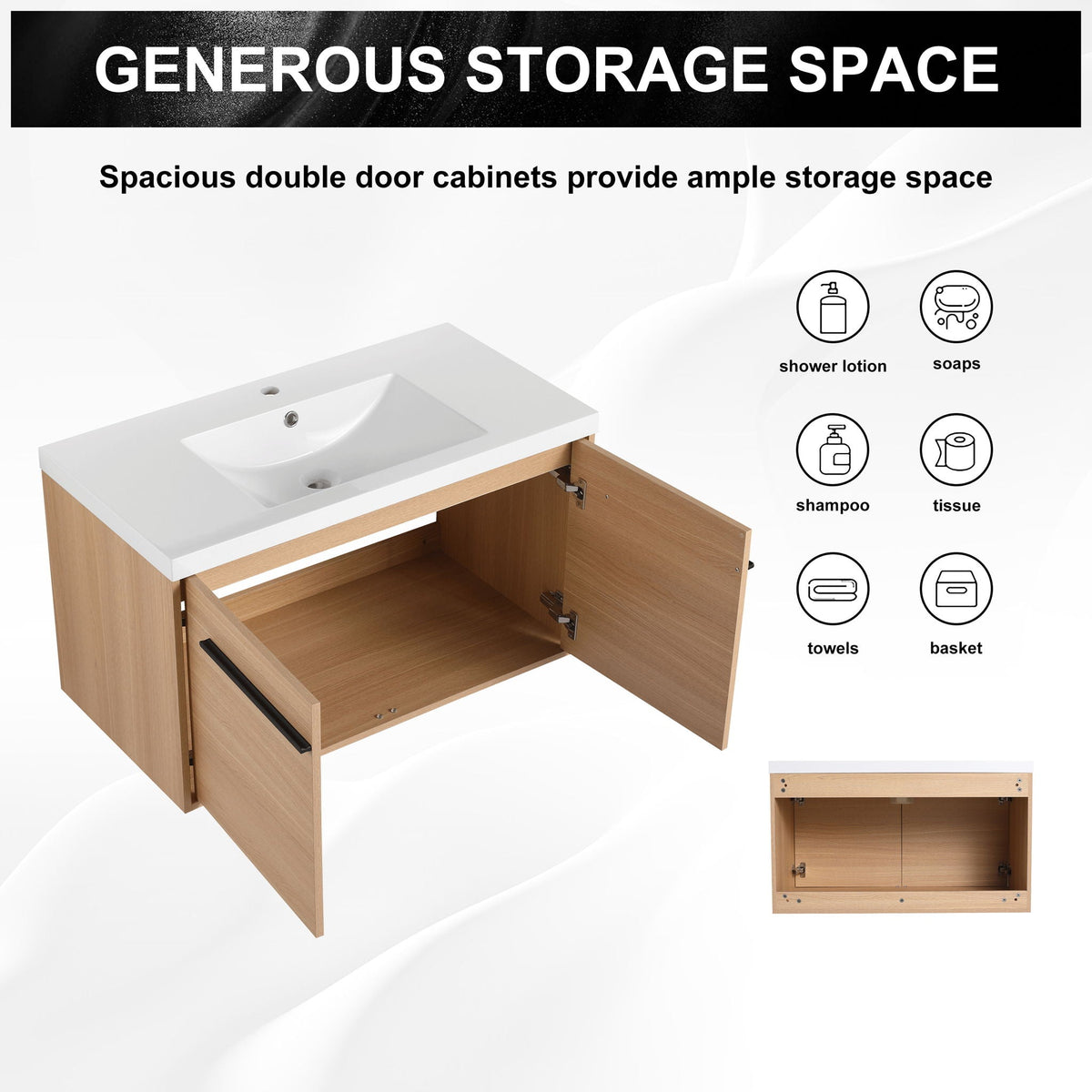 Bathroom Vanity Set with Resin Countertop Sink and 2 Doors - Light Brown Oak