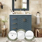 Ceramic Sink Vanity Combo with 3 Drawers and Soft Closing Doors - 30"