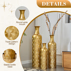 Semi-Handcrafted Metal Vase Set with Embossed Texture - Gold
